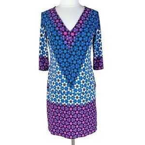 Donna Morgan Dress Pea in the Pod V-Neck Shift Colorful Geometric Print M